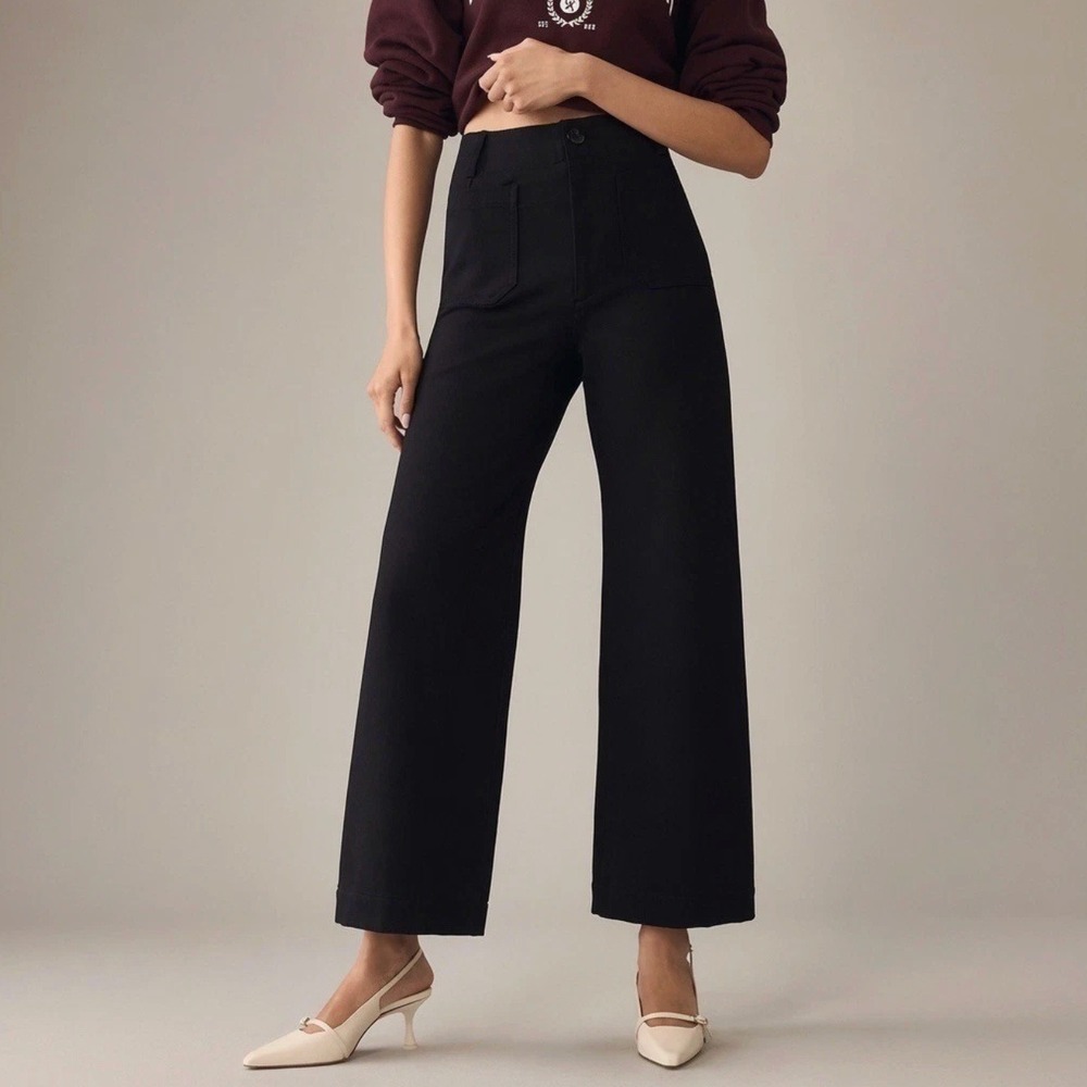 Maeve the Colette Cropped Wide Leg Pant in Ponte Knit Size 27 Black Office Work
